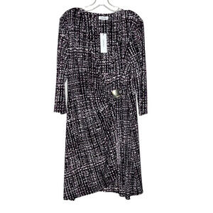 Calvin Klein Faux Wrap Dress with Gold Tone Hardware Women's Large